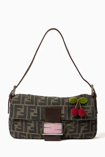 Vintage Cherry Baguette Shoulder Bag in Zucca Canvas & Leather