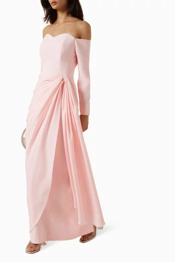 Off-shoulder Wrap Gown in Crepe