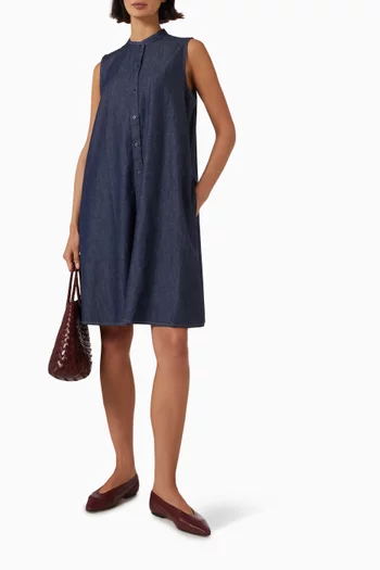 Mandarin Collar Mini Dress in Denim