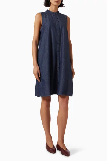 Mandarin Collar Mini Dress in Denim