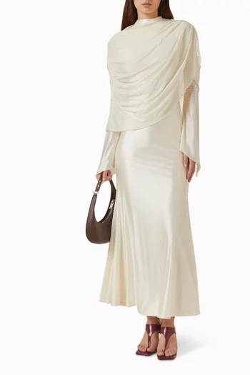 Sheer Shawl Ruched Bodycon Maxi Dress