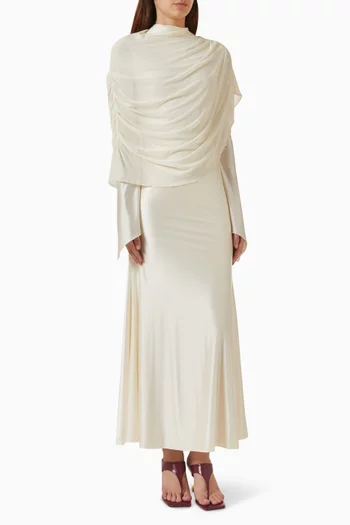 Sheer Shawl Ruched Bodycon Maxi Dress