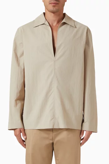 Tailored Open-collar Shirt in Cotton-blend
