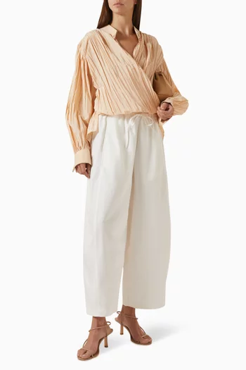 Crinkled Wrap-over Top in Cotton-blend