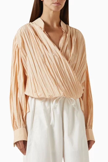 Crinkled Wrap-over Top in Cotton-blend