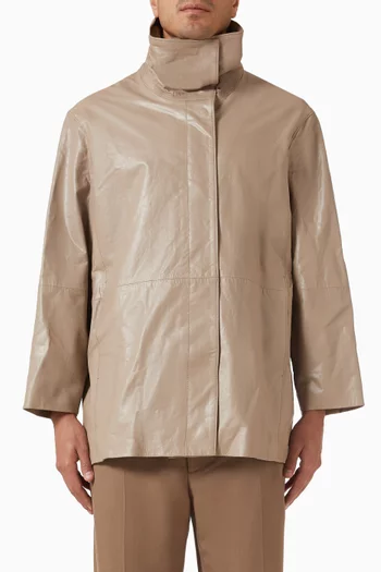 Turtleneck Bomber Jacket in Leather