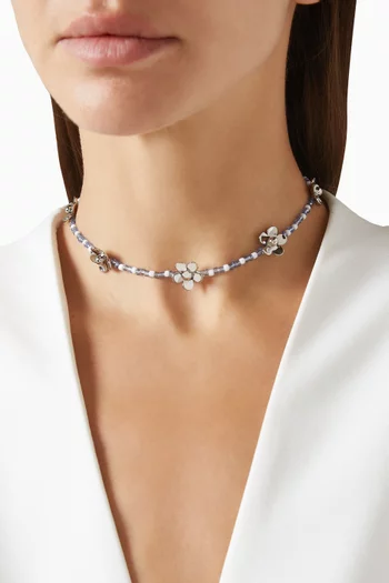 Daisy Beaded Necklace in Silver-plated Brass