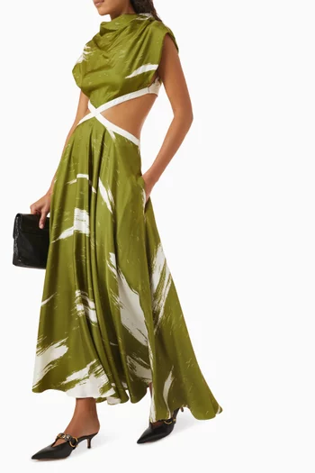 Brush Scratch Cut-out Dress in Silk