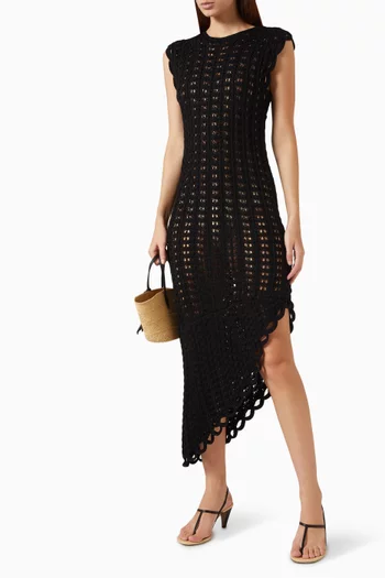 Malena Asymmetric Dress in Crochet Knit