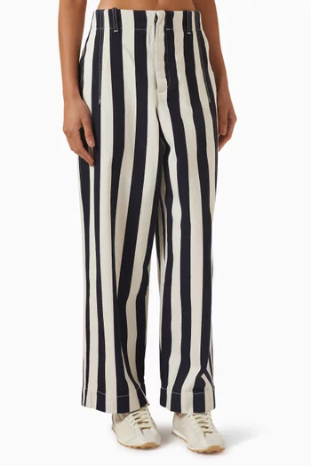 Le De-Nîmes Parasol Cropped Striped Jeans in Denim