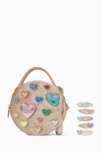 Mini Hearts Bag & Hair Clips Set