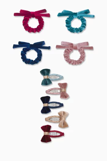 Bow Scrunchie & Hair Clips Set in Velvet
