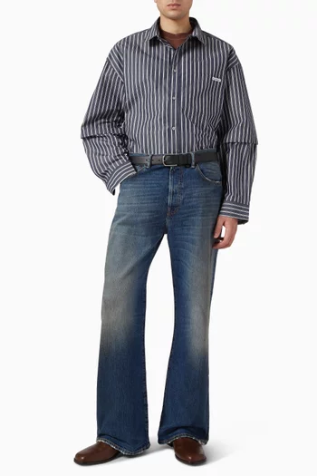 Double-sleeve Striped Shirt in Cotton Poplin
