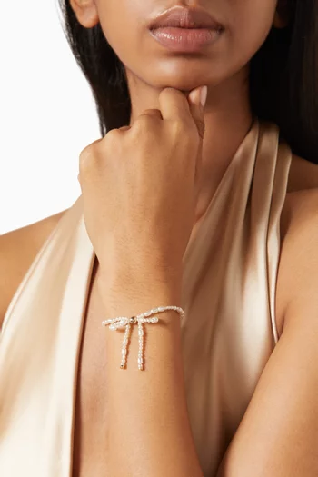 Pearl Bow Flex Bracelet in Brass
