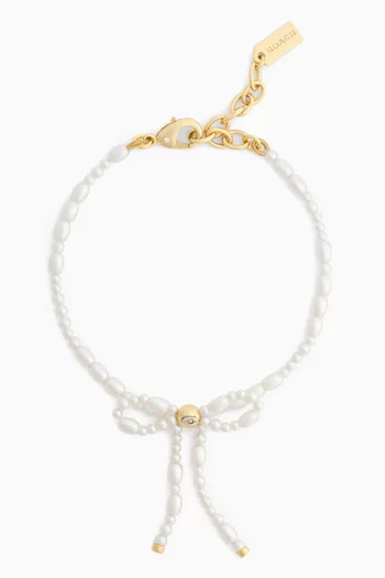 Pearl Bow Flex Bracelet in Brass