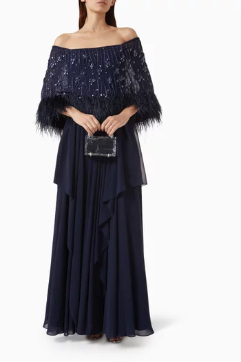 Off-shoulder Embellished Maxi Dress