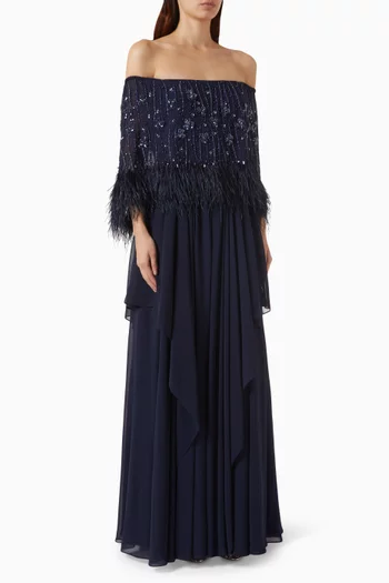 Off-shoulder Embellished Maxi Dress