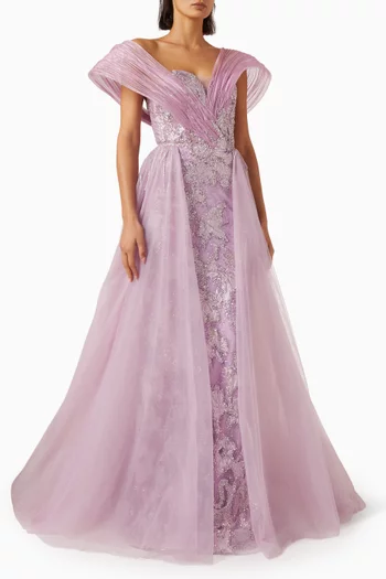 Embellished Off-shoulder Gown in Tulle