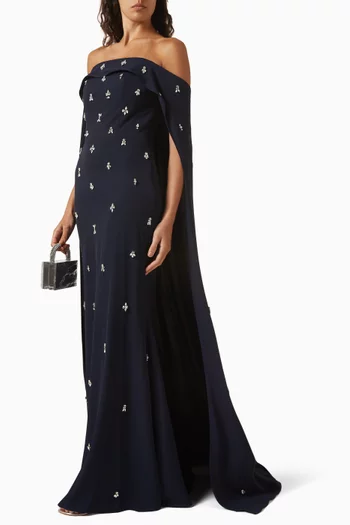 Beaded Cape Sleeve Gown in Jersey