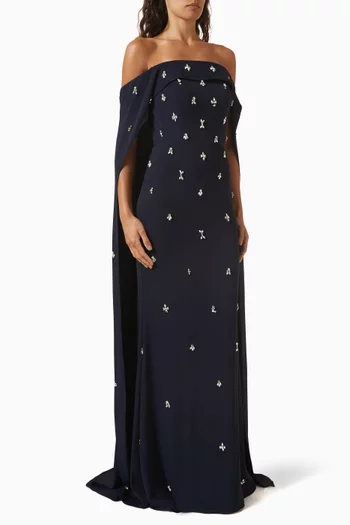 Beaded Cape Sleeve Gown in Jersey