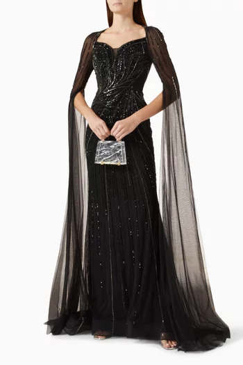 Bead-embellished Cape Gown