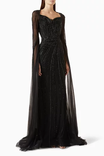 Bead-embellished Cape Gown