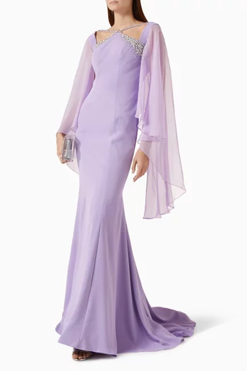 Chiffon-sleeve Gown in Crepe