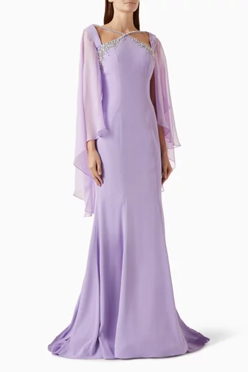 Chiffon-sleeve Gown in Crepe