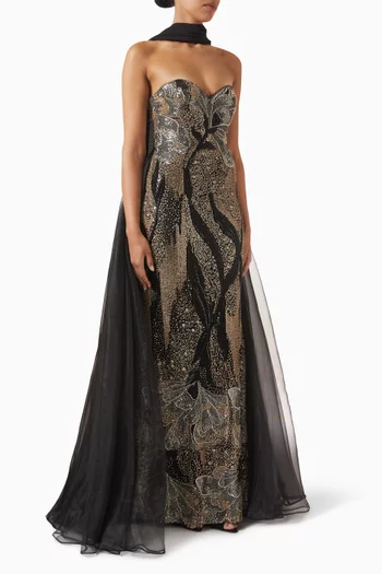 Beaded Strapless Gown