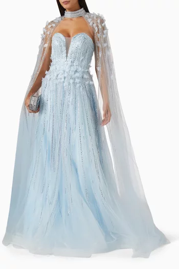 Beaded Cape Gown in Tulle