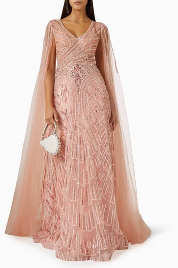 Beaded Cape Gown