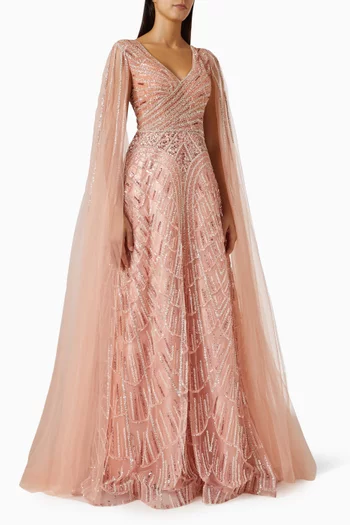 Beaded Cape Gown