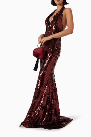 Sequin-embellished Halter Gown