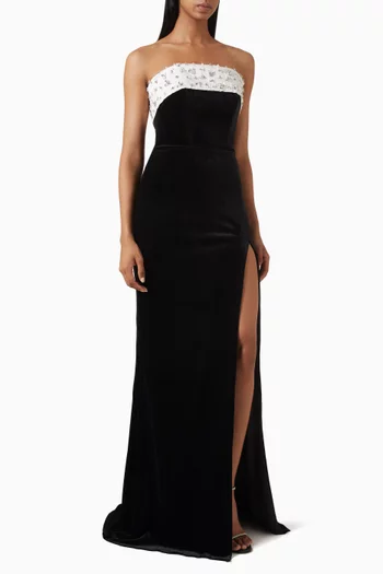 Strapless Embellished Gown in Velvet