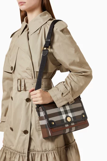 Medium Note Check Crossbody Bag in Coated Cotton & Leather