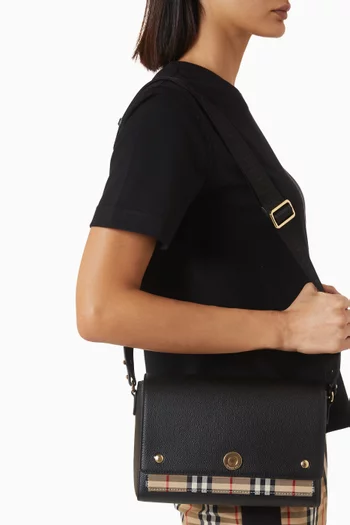 Medium Note Check Crossbody Bag in Leather