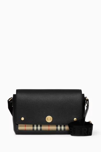 Medium Note Check Crossbody Bag in Leather