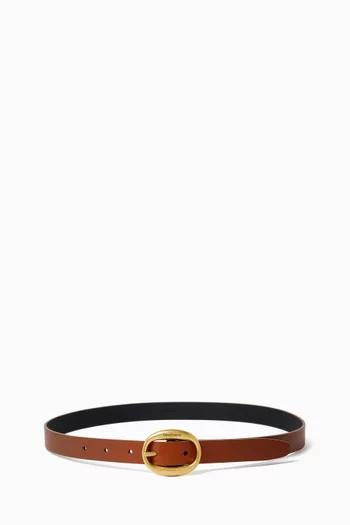 Oval Buckle Thin Reversible Belt in Smooth Leather