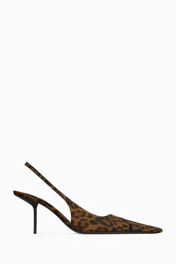 Babylone Breteuil Slingback 75 Pumps in Leopard-print Grosgrain
