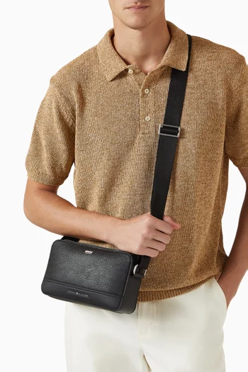 Signature Tape Plaque Crossbody Reporter Bag in Leather