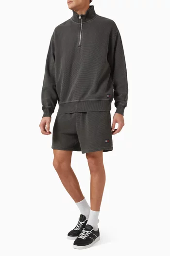Washed Half-zip Sweatshirt in Waffle-knit