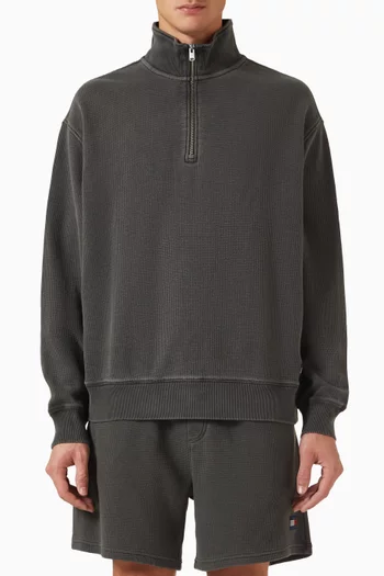 Washed Half-zip Sweatshirt in Waffle-knit