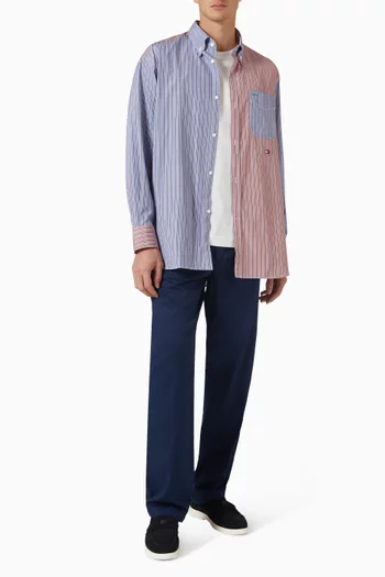 Oversized Colour-Blocked Stripe Shirt in Cotton