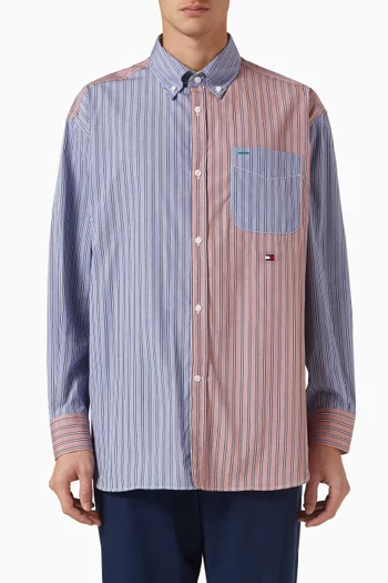 Oversized Colour-Blocked Stripe Shirt in Cotton