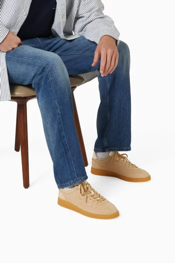 The Greenwich Metallic Logo Sneakers in Suede