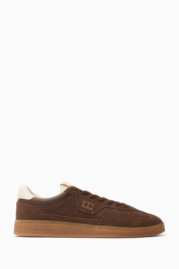 The Greenwich Metallic Logo Sneakers in Suede