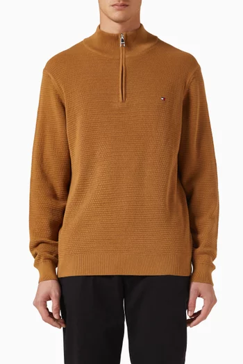Textured Quarter-Zip Mock Neck Sweater in Cotton