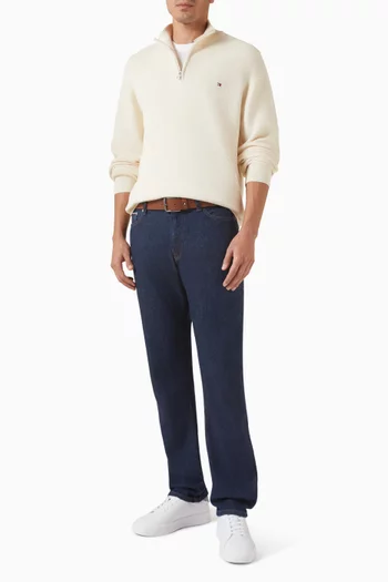 Textured Quarter-Zip Mock Neck Sweater in Cotton