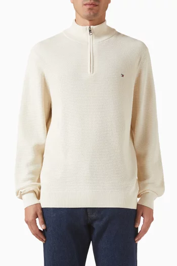 Textured Quarter-Zip Mock Neck Sweater in Cotton