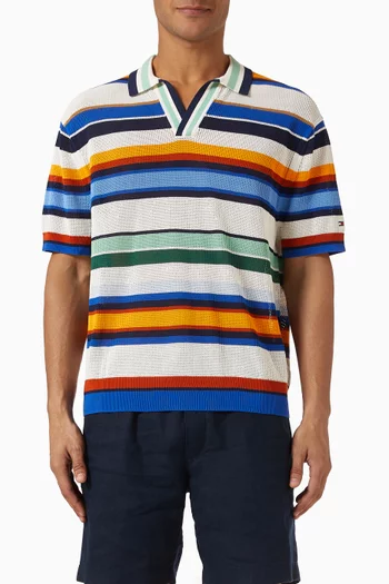 Stripe Polo Shirt in Cotton-blend